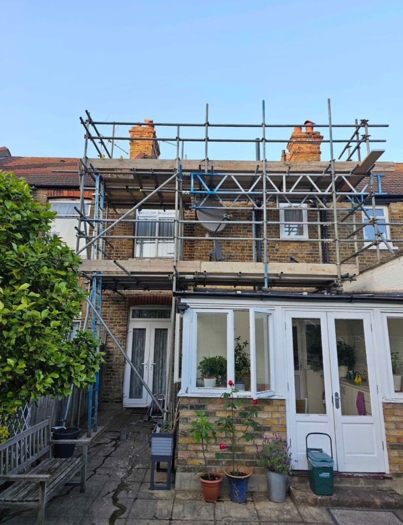 Roof scaffold on residential property